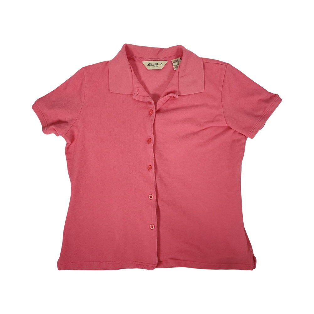 Eddie Bauer Womens Pink Cotton Pique Short Sleeve Button Front Polo Shirt‎ Large
